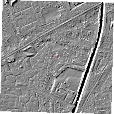 Shaded relief map of the ground around HU94TF, computed from Environment Agency LiDAR. The ground here sits at about 2 m above sea level and falls 5 m across the surrounding 800 m. Surface water reaching this point runs off ground lying to the south-south-east, 1.2 m higher.