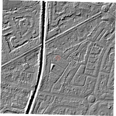 Shaded relief map of the ground around HU94TU, computed from Environment Agency LiDAR. The ground here sits at about 2 m above sea level and falls 5 m across the surrounding 800 m. Surface water reaching this point runs off ground lying to the west-north-west, 0.7 m higher.