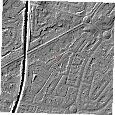 Shaded relief map of the ground around HU94UJ, computed from Environment Agency LiDAR. The ground here sits at about 2 m above sea level and falls 6 m across the surrounding 800 m. Surface water reaching this point runs off ground lying to the south-west, 1.9 m higher.