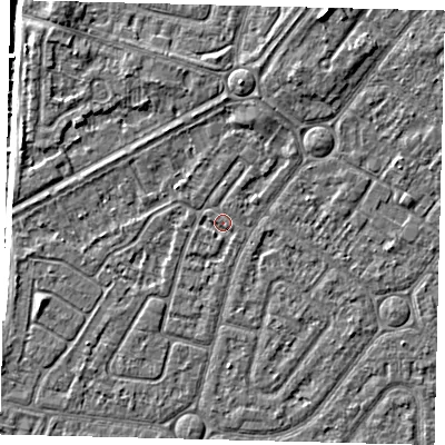 Shaded relief map of the ground around HU94UN, computed from Environment Agency LiDAR. The ground here sits at about 2 m above sea level and falls 7 m across the surrounding 800 m. Surface water reaching this point runs off ground lying to the west-south-west, 1.9 m higher.