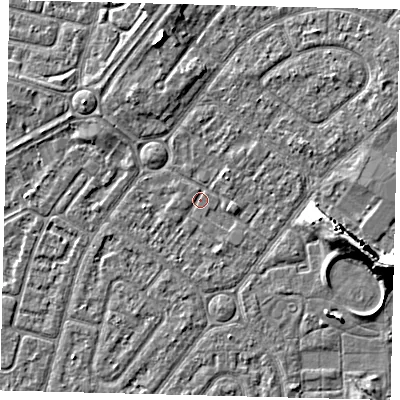 Shaded relief map of the ground around HU94UY, computed from Environment Agency LiDAR. The ground here sits at about 2 m above sea level and falls 9 m across the surrounding 800 m. Surface water reaching this point runs off ground lying to the south-south-east, 0.9 m higher.