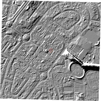 Shaded relief map of the ground around HU94XA, computed from Environment Agency LiDAR. The ground here sits at about 2 m above sea level and falls 9 m across the surrounding 800 m. Surface water reaching this point runs off ground lying to the north-west, 1.1 m higher.