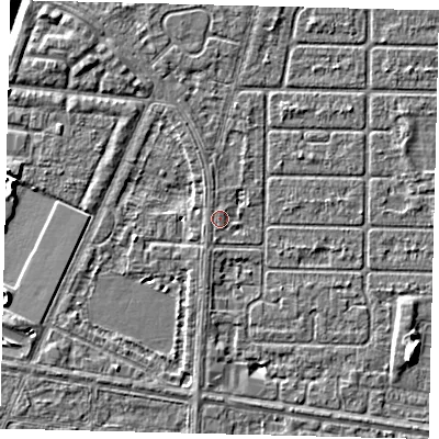 Shaded relief map of the ground around HU95AB, computed from Environment Agency LiDAR. The ground here sits at about 3 m above sea level and falls 6 m across the surrounding 800 m. Surface water reaching this point runs off ground lying to the south-south-west, 0.5 m higher.