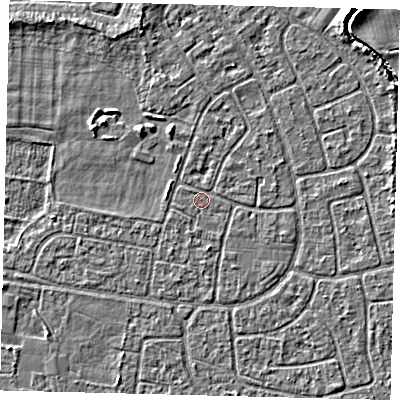 Shaded relief map of the ground around HU95BX, computed from Environment Agency LiDAR. The ground here sits at about 2 m above sea level and falls 3 m across the surrounding 800 m. Surface water reaching this point runs off ground lying to the north-east, 0.9 m higher.