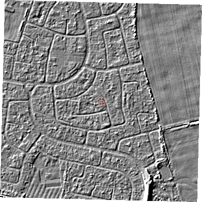 Shaded relief map of the ground around HU95DY, computed from Environment Agency LiDAR. The ground here sits at about 2 m above sea level and falls 5 m across the surrounding 800 m. Surface water reaching this point runs off ground lying to the north-east, 0.7 m higher.