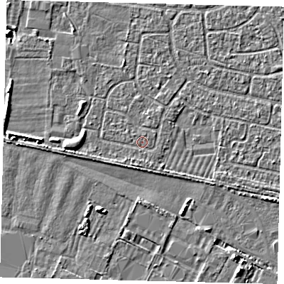 Shaded relief map of the ground around HU95JZ, computed from Environment Agency LiDAR. The ground here sits at about 2 m above sea level and falls 5 m across the surrounding 800 m. Surface water reaching this point runs off ground lying to the south-south-east, 0.7 m higher.