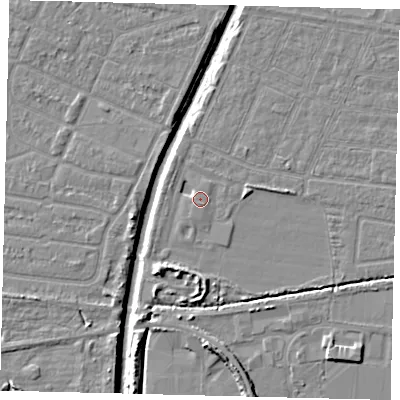 Shaded relief map of the ground around HU95SN, computed from Environment Agency LiDAR. The ground here sits at about 3 m above sea level and falls 8 m across the surrounding 800 m. Surface water reaching this point runs off ground lying to the south-south-east, 1.8 m higher.