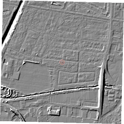 Shaded relief map of the ground around HU95ST, computed from Environment Agency LiDAR. The ground here sits at about 3 m above sea level and falls 11 m across the surrounding 800 m. Surface water reaching this point runs off ground lying to the east-south-east, 0.6 m higher.