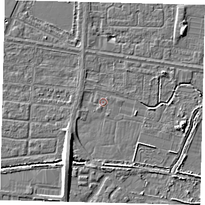 Shaded relief map of the ground around HU95TE, computed from Environment Agency LiDAR. The ground here sits at about 2 m above sea level and falls 8 m across the surrounding 800 m. Surface water reaching this point runs off ground lying to the south-south-west, 8.5 m higher.