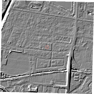 Shaded relief map of the ground around HU95TQ, computed from Environment Agency LiDAR. The ground here sits at about 2 m above sea level and falls 11 m across the surrounding 800 m. Surface water reaching this point runs off ground lying to the north-north-east, 0.5 m higher.