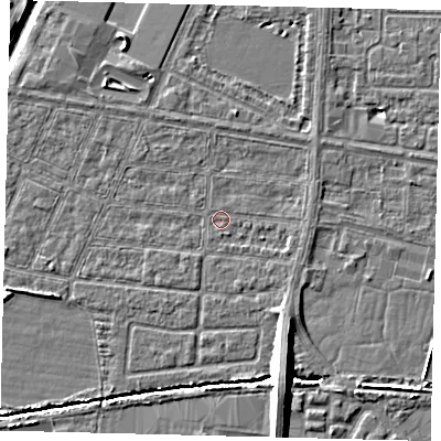 Shaded relief map of the ground around HU95TT, computed from Environment Agency LiDAR. The ground here sits at about 2 m above sea level and falls 11 m across the surrounding 800 m. Surface water reaching this point runs off ground lying to the south-south-east, 8.4 m higher.