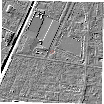 Shaded relief map of the ground around HU95XD, computed from Environment Agency LiDAR. The ground here sits at about 2 m above sea level and falls 6 m across the surrounding 800 m. Surface water reaching this point runs off ground lying to the west-north-west, 1.6 m higher.