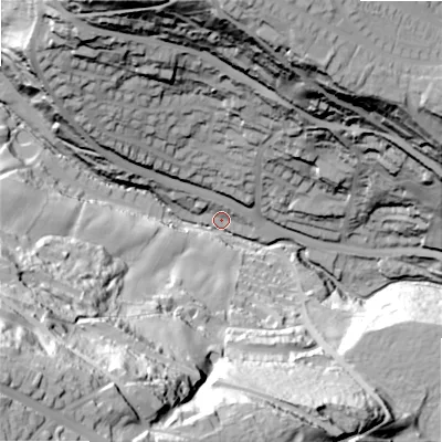 Shaded relief map of the ground around HX20UZ, computed from Environment Agency LiDAR. The ground here sits at about 152 m above sea level and falls 107 m across the surrounding 800 m. Surface water reaching this point runs off ground lying to the south-west, 99.0 m higher.