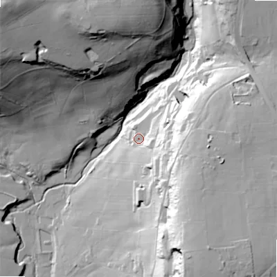 Shaded relief map of the ground around HX28XR, computed from Environment Agency LiDAR. The ground here sits at about 273 m above sea level and falls 79 m across the surrounding 800 m. Surface water reaching this point runs off ground lying to the east-south-east, 36.0 m higher.