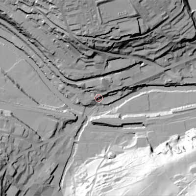 Shaded relief map of the ground around HX62EA, computed from Environment Agency LiDAR. The ground here sits at about 81 m above sea level and falls 102 m across the surrounding 800 m. Surface water reaching this point runs off ground lying to the north-north-east, 9.9 m higher.