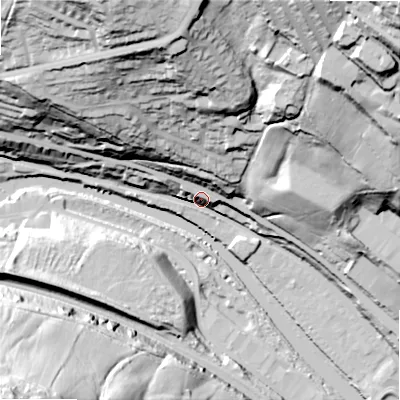Shaded relief map of the ground around HX62FR, computed from Environment Agency LiDAR. The ground here sits at about 84 m above sea level and falls 108 m across the surrounding 800 m. Surface water reaching this point runs off ground lying to the north, 71.1 m higher.