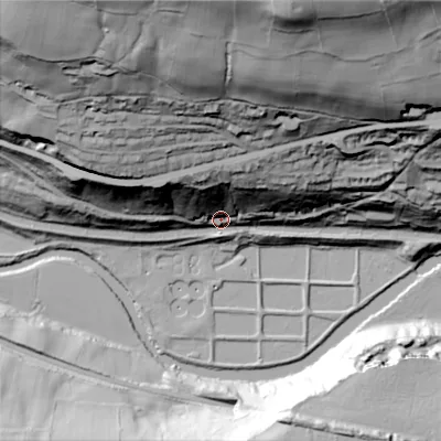 Shaded relief map of the ground around HX62RH, computed from Environment Agency LiDAR. The ground here sits at about 93 m above sea level and falls 132 m across the surrounding 800 m. Surface water reaching this point runs off ground lying to the north-north-east, 48.9 m higher.