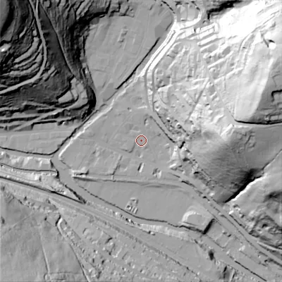 Shaded relief map of the ground around HX78AG, computed from Environment Agency LiDAR. The ground here sits at about 99 m above sea level and falls 132 m across the surrounding 800 m. Surface water reaching this point runs off ground lying to the east, 84.5 m higher.