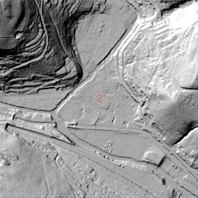Shaded relief map of the ground around HX78EJ, computed from Environment Agency LiDAR. The ground here sits at about 99 m above sea level and falls 146 m across the surrounding 800 m. Surface water reaching this point runs off ground lying to the east, 84.5 m higher.