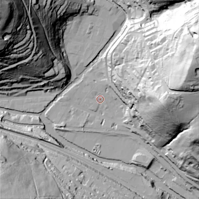 Shaded relief map of the ground around HX78EP, computed from Environment Agency LiDAR. The ground here sits at about 99 m above sea level and falls 136 m across the surrounding 800 m. Surface water reaching this point runs off ground lying to the east, 84.5 m higher.