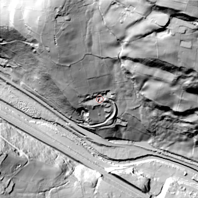 Shaded relief map of the ground around HX78NT, computed from Environment Agency LiDAR. The ground here sits at about 139 m above sea level and falls 162 m across the surrounding 800 m. Surface water reaching this point runs off ground lying to the north-north-west, 73.0 m higher.