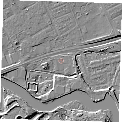 Shaded relief map of the ground around IG110AR, computed from Environment Agency LiDAR. The ground here sits at about 2 m above sea level and falls 14 m across the surrounding 800 m. Surface water reaching this point runs off ground lying to the north-north-east, 0.7 m higher.