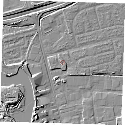 Shaded relief map of the ground around IG110EH, computed from Environment Agency LiDAR. The ground here sits at about 3 m above sea level and falls 17 m across the surrounding 800 m. Surface water reaching this point runs off ground lying to the north-north-west, 1.1 m higher.