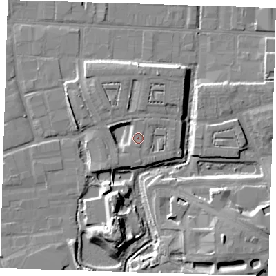 Shaded relief map of the ground around IG110FQ, computed from Environment Agency LiDAR. The ground here sits at about 6 m above sea level and falls 13 m across the surrounding 800 m. Surface water reaching this point runs off ground lying to the south-south-east, 0.6 m higher.