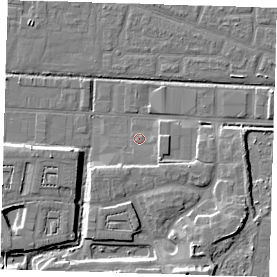 Shaded relief map of the ground around IG110JD, computed from Environment Agency LiDAR. The ground here sits at about 3 m above sea level and falls 10 m across the surrounding 800 m. Surface water reaching this point runs off ground lying to the south-east, 3.4 m higher.