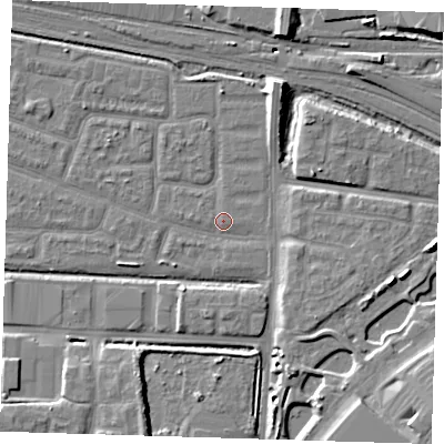 Shaded relief map of the ground around IG110QN, computed from Environment Agency LiDAR. The ground here sits at about 2 m above sea level and falls 12 m across the surrounding 800 m. Surface water reaching this point runs off ground lying to the east, 0.9 m higher.