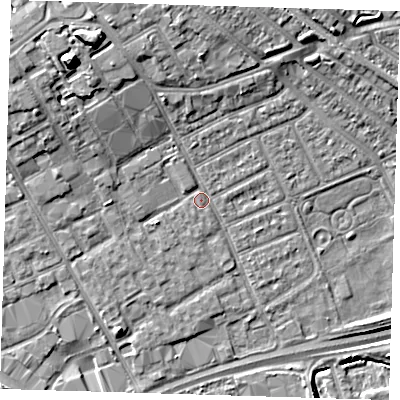 Shaded relief map of the ground around IG117SN, computed from Environment Agency LiDAR. The ground here sits at about 3 m above sea level and falls 13 m across the surrounding 800 m. Surface water reaching this point runs off ground lying to the north-west, 9.2 m higher.