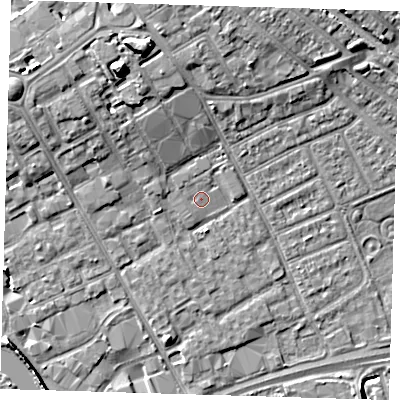 Shaded relief map of the ground around IG117TE, computed from Environment Agency LiDAR. The ground here sits at about 3 m above sea level and falls 12 m across the surrounding 800 m. Surface water reaching this point runs off ground lying to the north-west, 0.7 m higher.