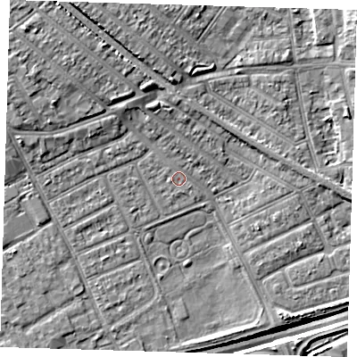 Shaded relief map of the ground around IG117UL, computed from Environment Agency LiDAR. The ground here sits at about 3 m above sea level and falls 14 m across the surrounding 800 m. Surface water reaching this point runs off ground lying to the north-west, 3.2 m higher.