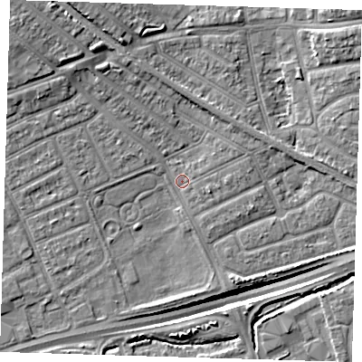 Shaded relief map of the ground around IG117UQ, computed from Environment Agency LiDAR. The ground here sits at about 2 m above sea level and falls 13 m across the surrounding 800 m. Surface water reaching this point runs off ground lying to the north-west, 7.0 m higher.