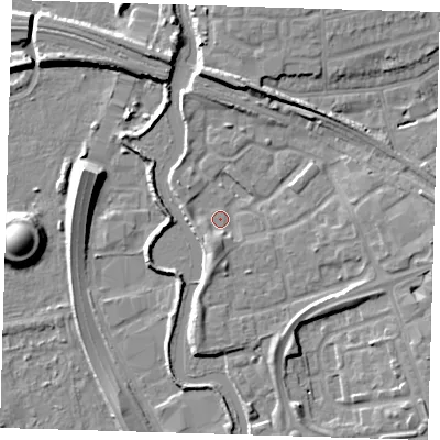 Shaded relief map of the ground around IG118LR, computed from Environment Agency LiDAR. The ground here sits at about 5 m above sea level and falls 10 m across the surrounding 800 m. Surface water reaching this point runs off ground lying to the east-south-east, 5.2 m higher.
