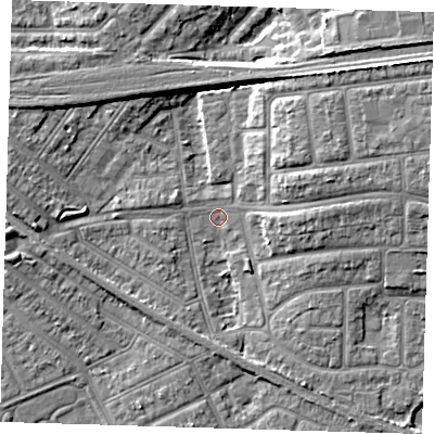 Shaded relief map of the ground around IG119RS, computed from Environment Agency LiDAR. The ground here sits at about 2 m above sea level and falls 8 m across the surrounding 800 m. Surface water reaching this point runs off ground lying to the south-west, 2.0 m higher.