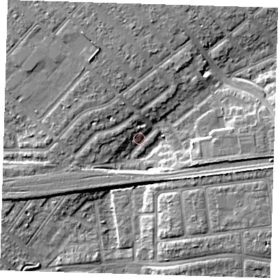 Shaded relief map of the ground around IG119TX, computed from Environment Agency LiDAR. The ground here sits at about 3 m above sea level and falls 9 m across the surrounding 800 m. Surface water reaching this point runs off ground lying to the east-south-east, 6.7 m higher.