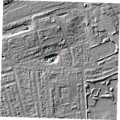Shaded relief map of the ground around IG11RH, computed from Environment Agency LiDAR. The ground here sits at about 10 m above sea level and falls 7 m across the surrounding 800 m. Surface water reaching this point runs off ground lying to the west-south-west, 3.1 m higher.