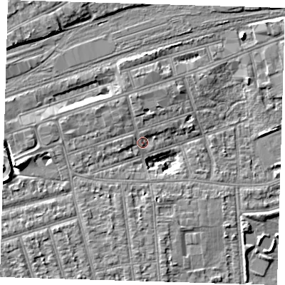 Shaded relief map of the ground around IG11RL, computed from Environment Agency LiDAR. The ground here sits at about 11 m above sea level and falls 8 m across the surrounding 800 m. Surface water reaching this point runs off ground lying to the north-north-west, 2.3 m higher.
