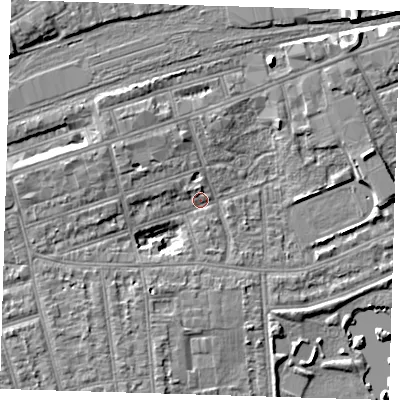 Shaded relief map of the ground around IG11RQ, computed from Environment Agency LiDAR. The ground here sits at about 10 m above sea level and falls 9 m across the surrounding 800 m. Surface water reaching this point runs off ground lying to the west-north-west, 5.5 m higher.