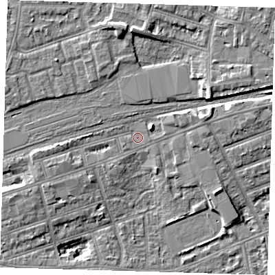 Shaded relief map of the ground around IG11TZ, computed from Environment Agency LiDAR. The ground here sits at about 11 m above sea level and falls 9 m across the surrounding 800 m. Surface water reaching this point runs off ground lying to the east-south-east, 0.7 m higher.