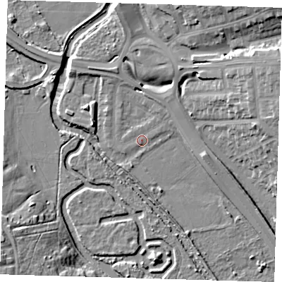 Shaded relief map of the ground around IG13SY, computed from Environment Agency LiDAR. The ground here sits at about 8 m above sea level and falls 19 m across the surrounding 800 m. Surface water reaching this point runs off ground lying to the north-east, 14.1 m higher.