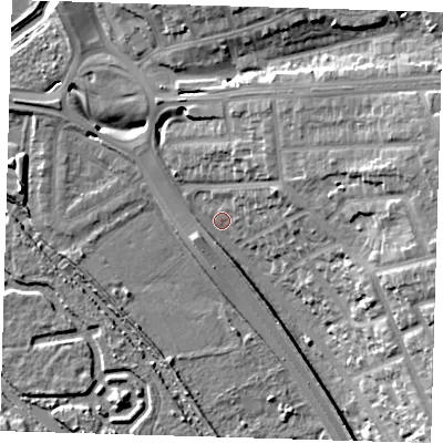 Shaded relief map of the ground around IG13UA, computed from Environment Agency LiDAR. The ground here sits at about 8 m above sea level and falls 17 m across the surrounding 800 m. Surface water reaching this point runs off ground lying to the east-north-east, 15.7 m higher.