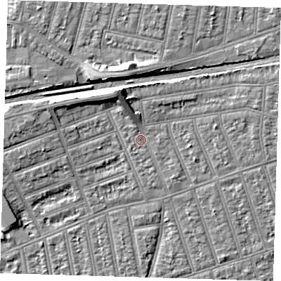 Shaded relief map of the ground around IG38DF, computed from Environment Agency LiDAR. The ground here sits at about 11 m above sea level and falls 8 m across the surrounding 800 m. Surface water reaching this point runs off ground lying to the north, 0.6 m higher.