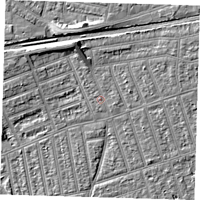 Shaded relief map of the ground around IG38DG, computed from Environment Agency LiDAR. The ground here sits at about 11 m above sea level and falls 8 m across the surrounding 800 m. Surface water reaching this point runs off ground lying to the north-north-west, 5.7 m higher.