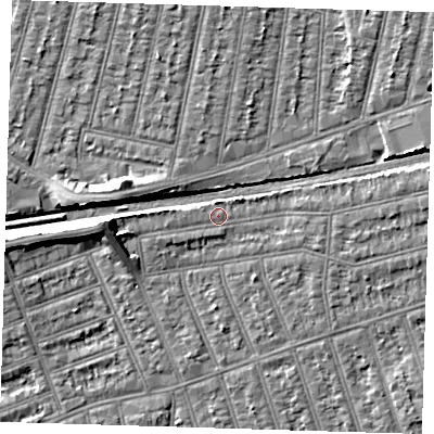 Shaded relief map of the ground around IG38DJ, computed from Environment Agency LiDAR. The ground here sits at about 12 m above sea level and falls 8 m across the surrounding 800 m. Surface water reaching this point runs off ground lying to the west, 0.8 m higher.