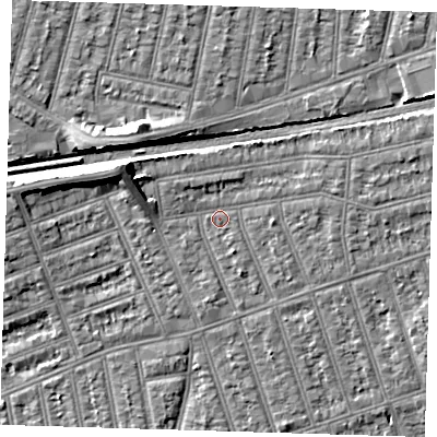 Shaded relief map of the ground around IG38DN, computed from Environment Agency LiDAR. The ground here sits at about 11 m above sea level and falls 8 m across the surrounding 800 m. Surface water reaching this point runs off ground lying to the east-north-east, 2.6 m higher.