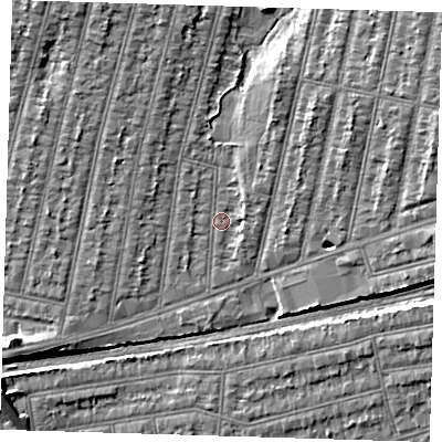 Shaded relief map of the ground around IG38PW, computed from Environment Agency LiDAR. The ground here sits at about 13 m above sea level and falls 8 m across the surrounding 800 m. Surface water reaching this point runs off ground lying to the north-north-east, 4.2 m higher.