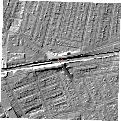 Shaded relief map of the ground around IG38RE, computed from Environment Agency LiDAR. The ground here sits at about 11 m above sea level and falls 8 m across the surrounding 800 m. Surface water reaching this point runs off ground lying to the east-north-east, 5.9 m higher.