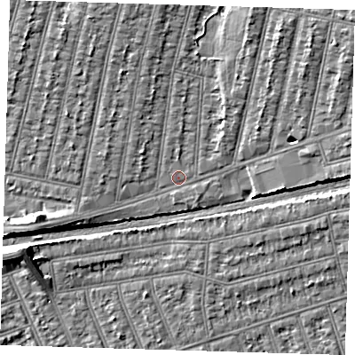 Shaded relief map of the ground around IG38RL, computed from Environment Agency LiDAR. The ground here sits at about 13 m above sea level and falls 8 m across the surrounding 800 m. Surface water reaching this point runs off ground lying to the west-south-west, 3.4 m higher.
